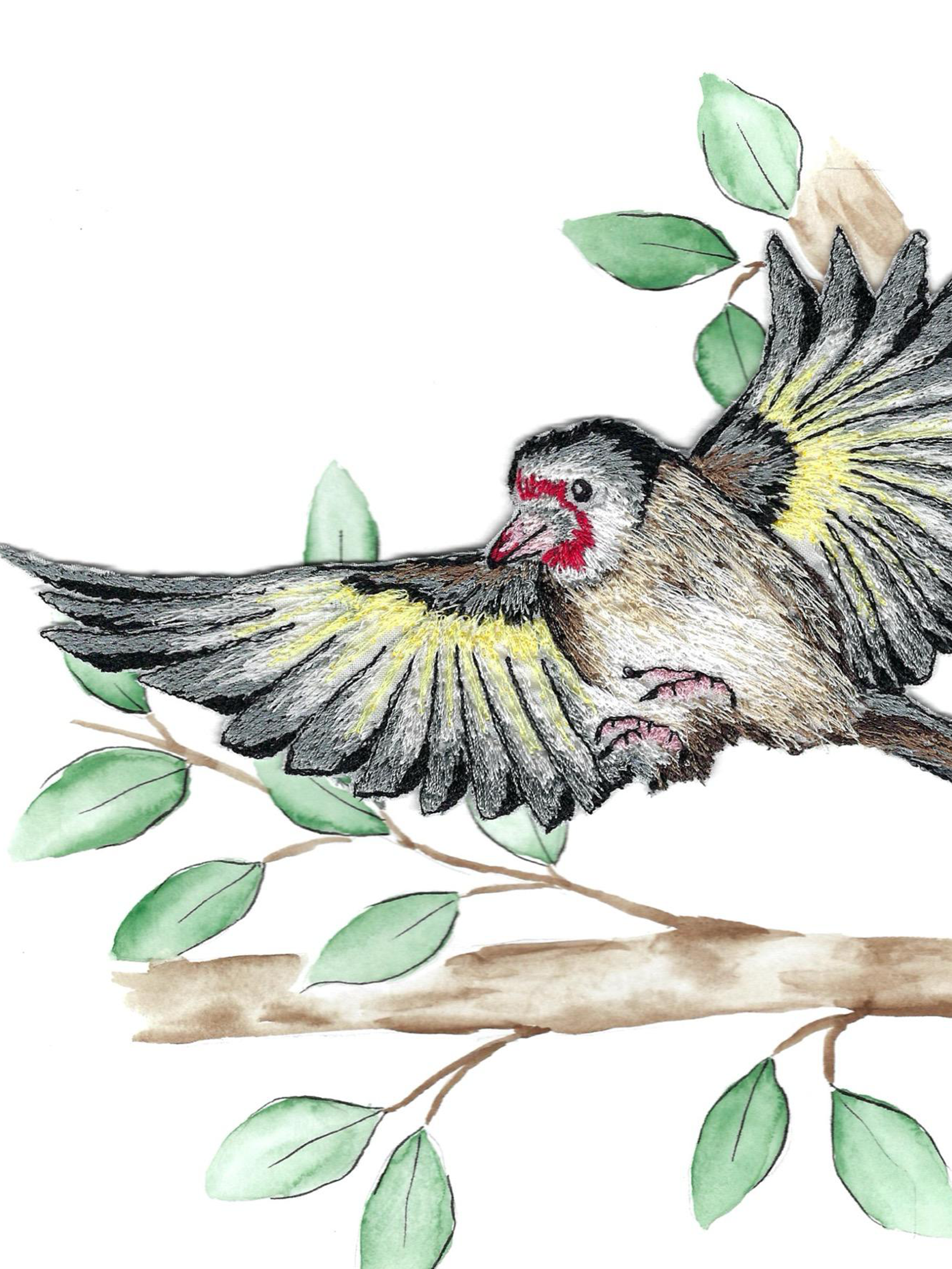 Flying Goldfinch Embroidery